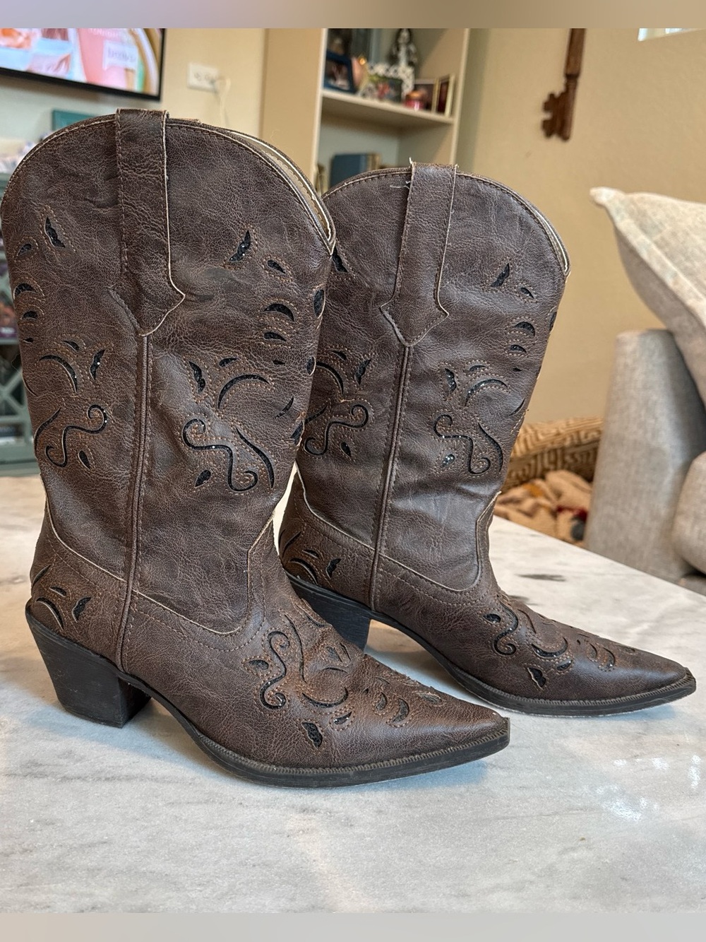 Roper Brown Western Cutout Heeled Cowboy Boots